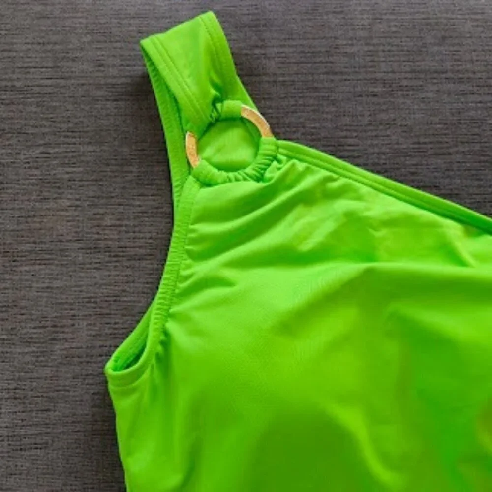NWT Michael Kors Green One-Shoulder Gold Accent Ring One-lPiece Swimsuit Size 6